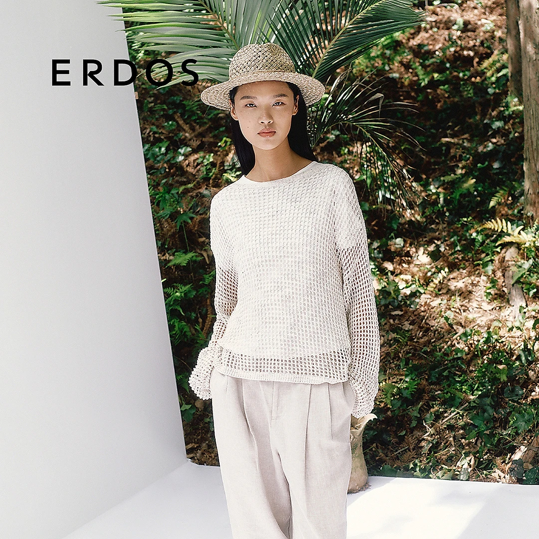 【秀场同款】ERDOS 丝棉莫代尔圆领泡泡袖舒适透气T恤女25夏新品