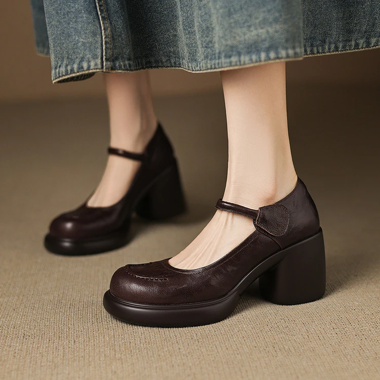 8cm时尚百搭2025新款厚底浅口耐磨透气爆款手抓纹气质单鞋A1304