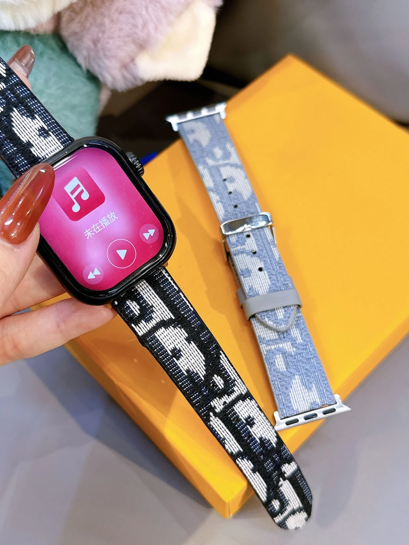 D家刺绣表带适用苹果iwatch表带保护皮革蓝牙苹果手表通用