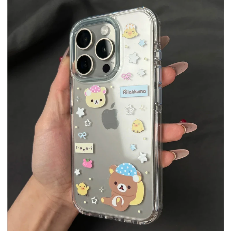 可爱睡帽星星轻松熊适用苹果16promax手机保护壳iPhone15新款16保