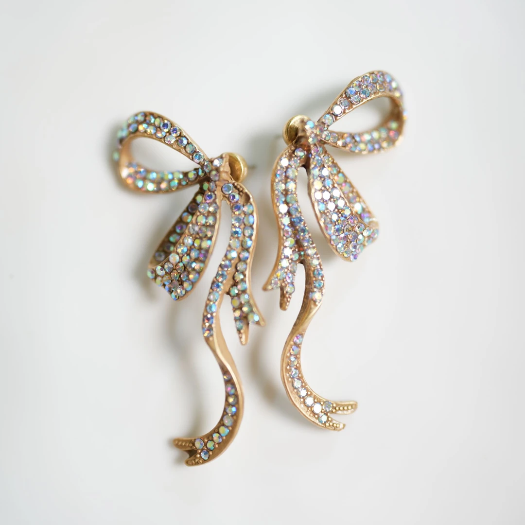 铜合金耳饰 5146西洋中古风 vintage复古做旧炫彩蝴蝶结耳环