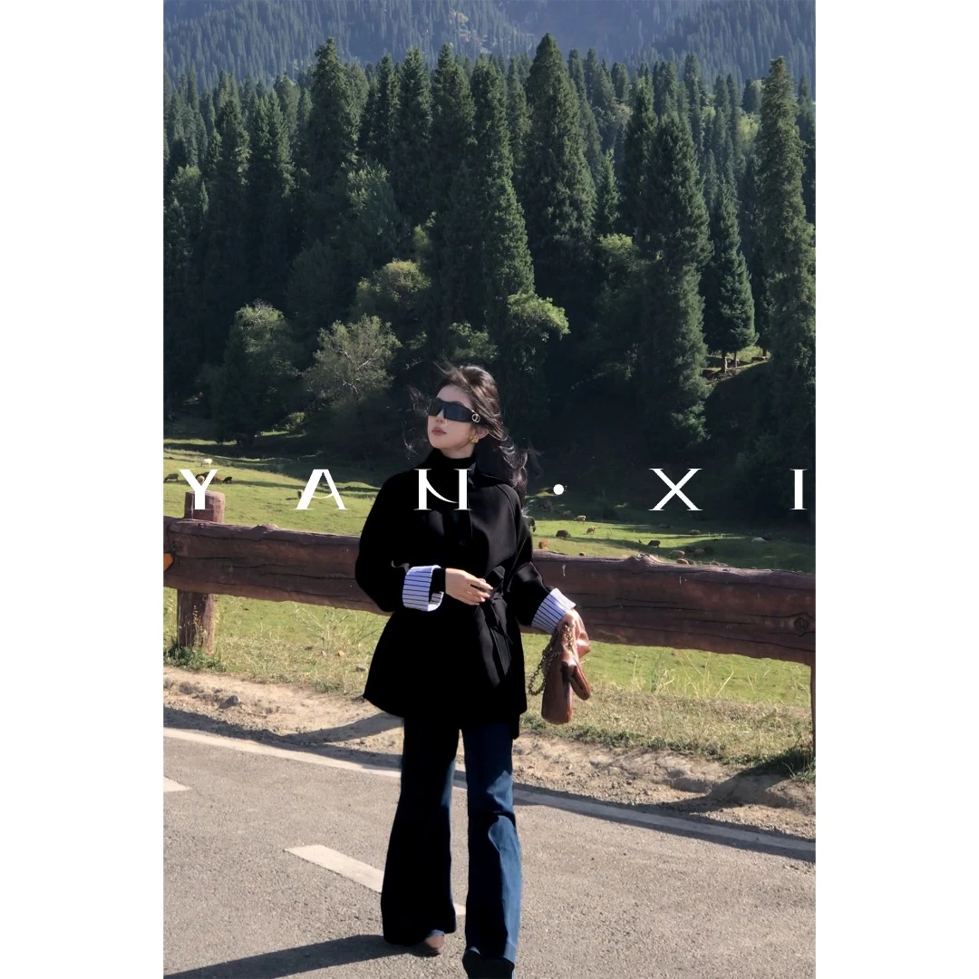 言希】【柏林往事】系带秋季风衣厚款黑色百搭常规短款YXQ5FY5517