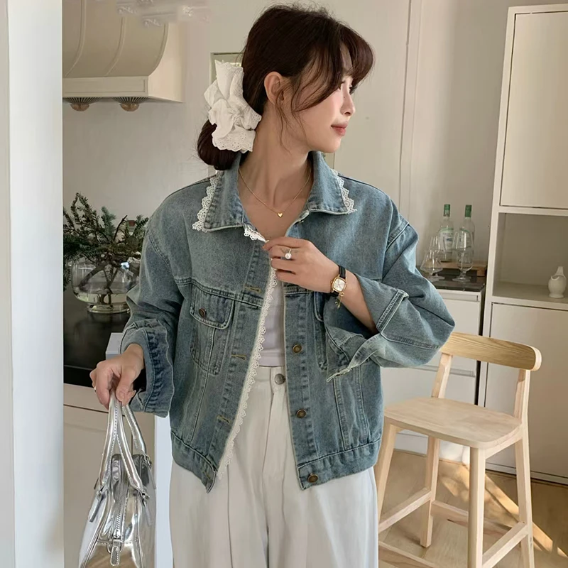 2025春秋新款实拍水洗做旧复古针织衫牛仔外套女装今年流行百搭