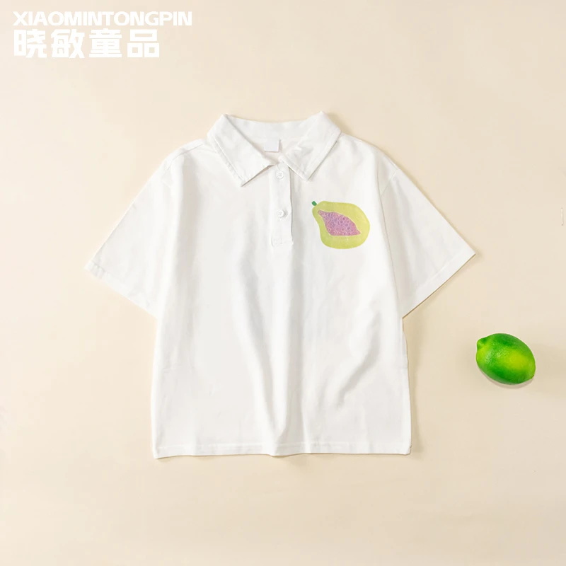 2025年款衣服儿童木瓜印花翻领T恤3C4328中大童夏季