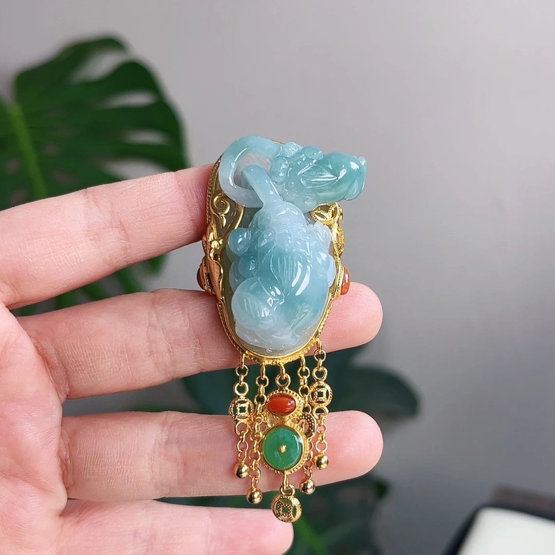 【闪购商品】翡翠戒指银S925镀金镶嵌  貔貅