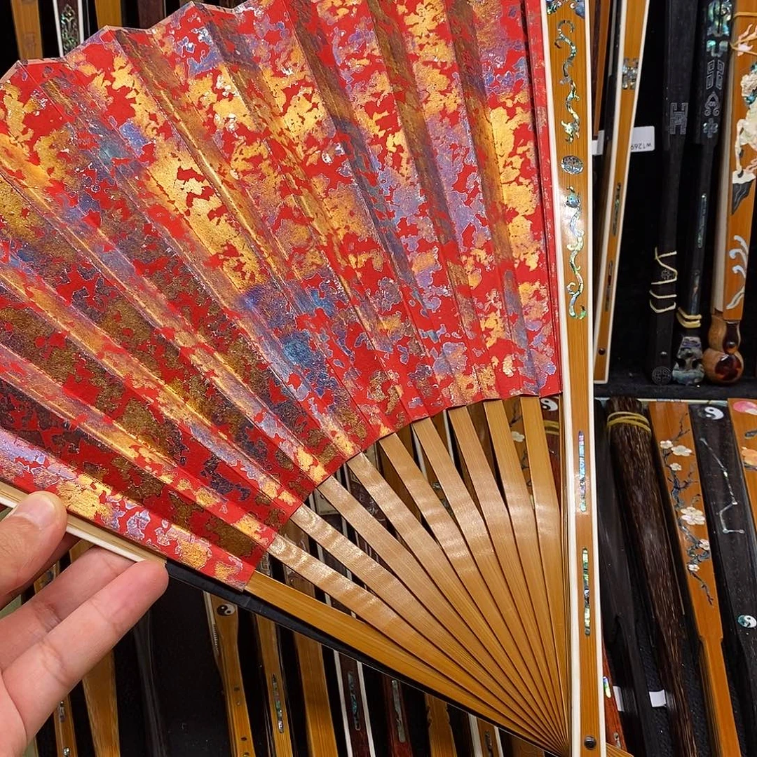 扇子《双龙》包边老玉竹三合青