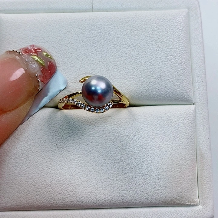 海水珍珠戒指银S925镶嵌7-8