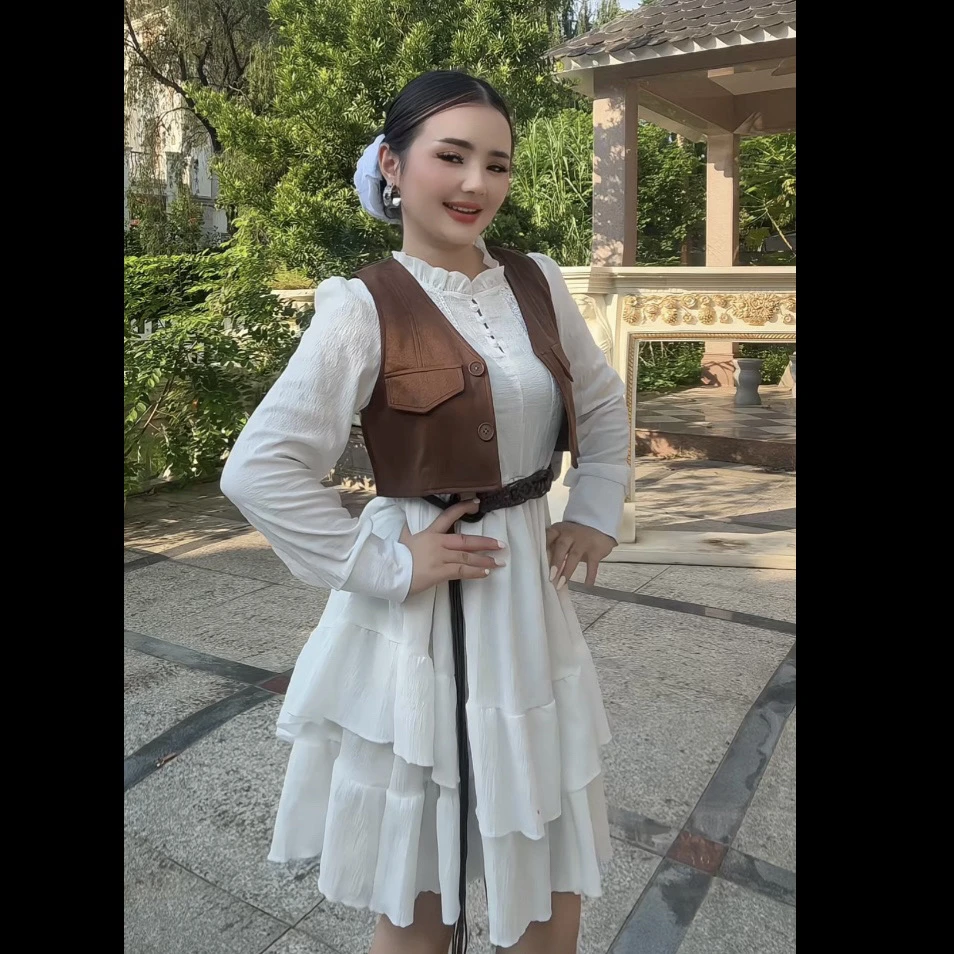 法式森系气质马甲腰带连衣裙时尚套装秋款