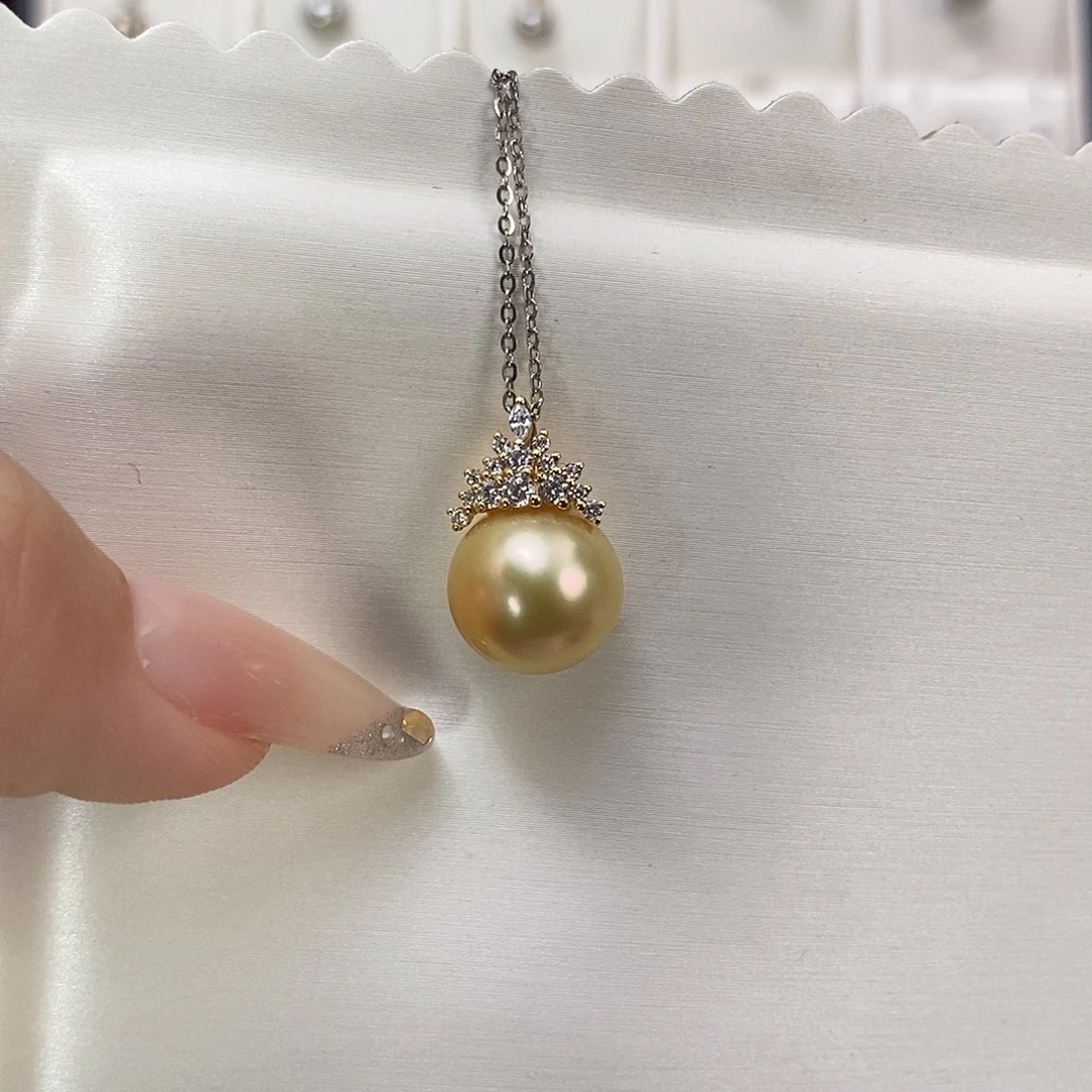 18K金镶嵌海水珍珠吊坠(不含链)金珠12-13