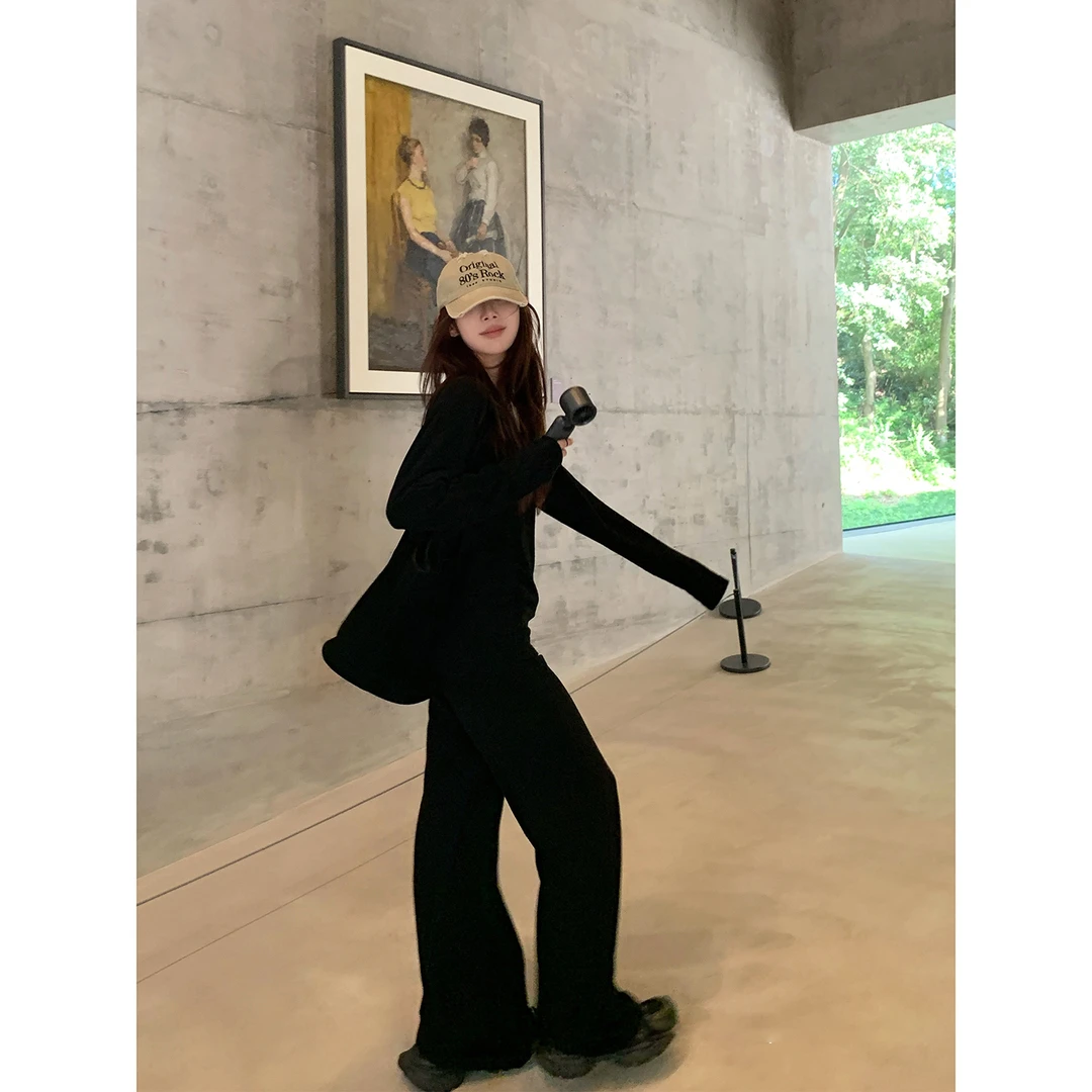 【番茄妹妹】韩系慵懒休闲运动套装女秋季圆领长袖上衣阔腿裤两件套