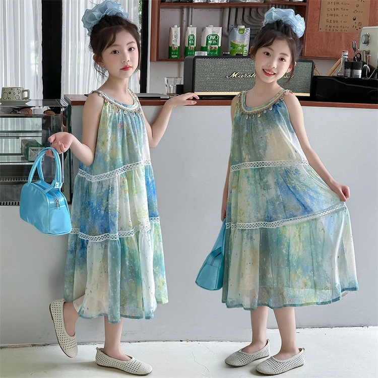 儿童连衣裙夏季新款中大童女童无袖背心裙小女孩波西米亚沙滩裙潮