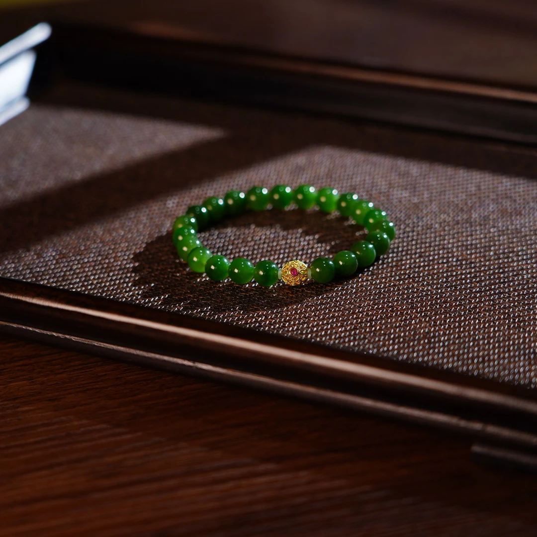 【睿泽鉴宝】18K和田玉碧玉手串 7-8mm FEB2034