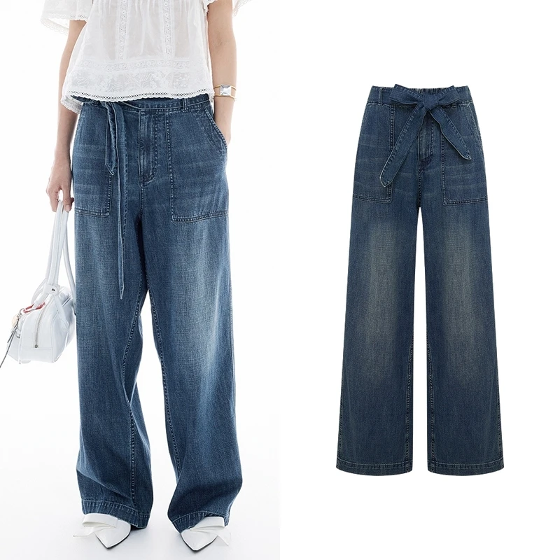 【牛仔】2025夏季新款复古宽松拖地裤阔腿裤子女Z6227