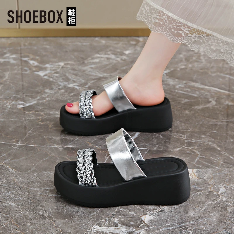 SHOEBOX鞋柜夏季外穿时尚网红休闲韩版小众增高软底沙滩凉拖女