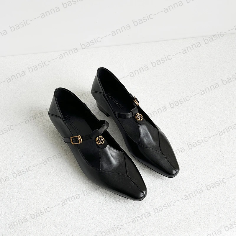 3cm/XW1872牛皮复古丁字扣玛丽珍鞋女春夏新款小方头粗跟单鞋低跟