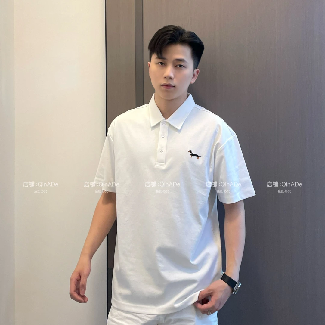 QinADe撞色小狗刺绣夏季时尚潮流百搭休闲翻领短袖POLO衫男1196