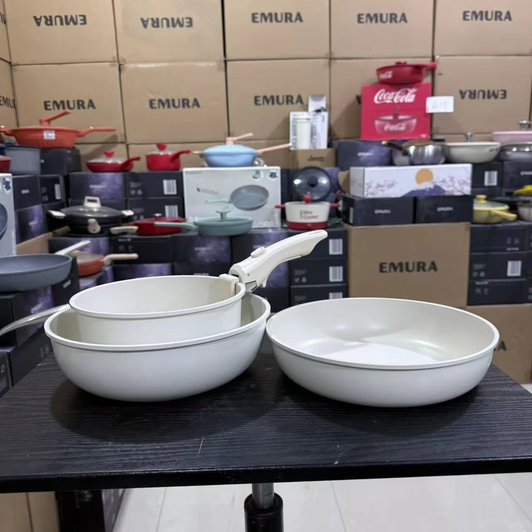 微瑕20+26+26叠叠锅白色奶锅平底锅带手柄不粘锅