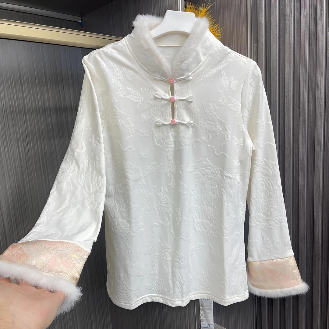 【扇叶打底】新款拼接长袖套头上衣女装提花中国风网红时尚小衫重工
