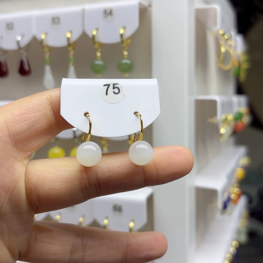 银S925镶嵌和田玉耳饰