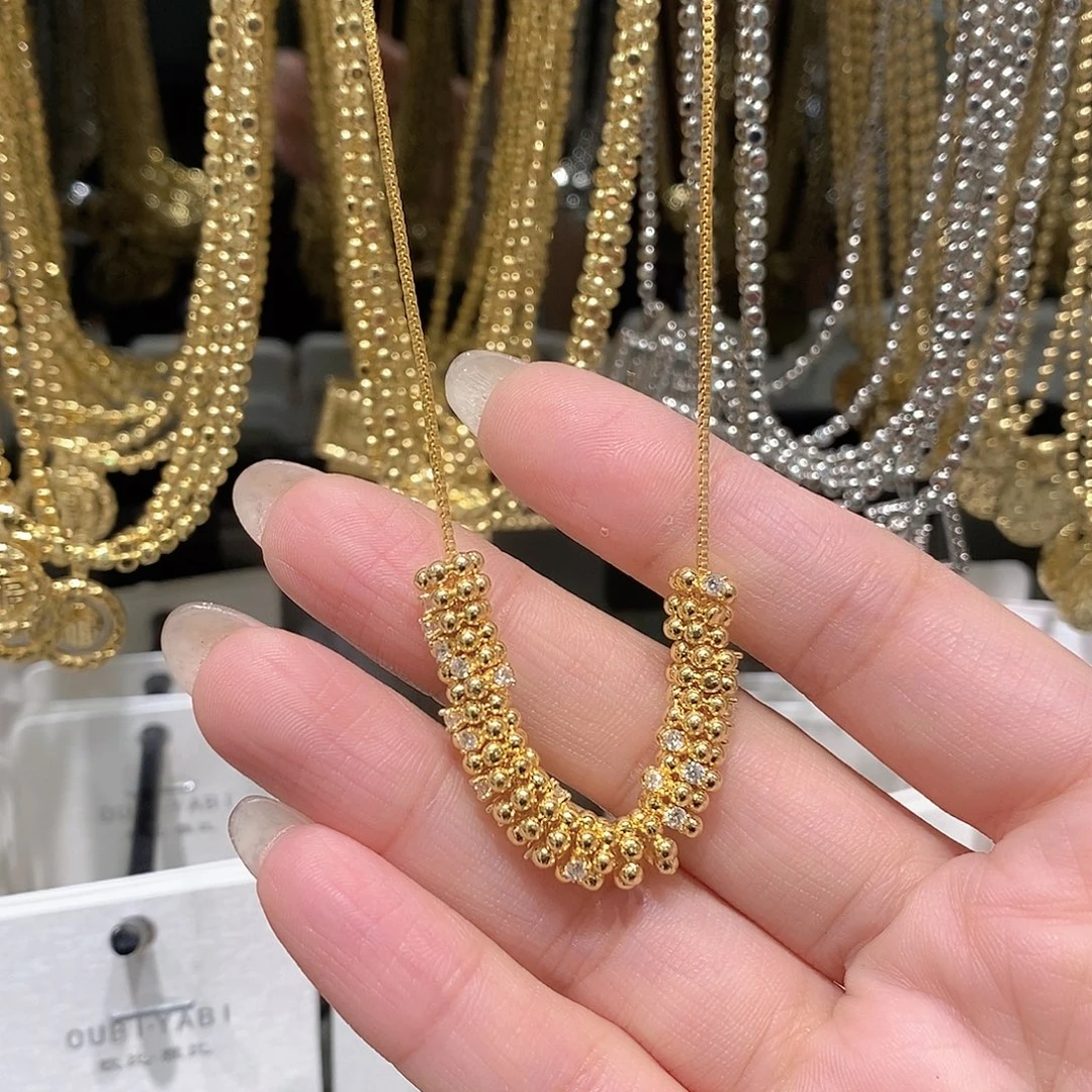 铜合金925银笑脸金色钻钻项链