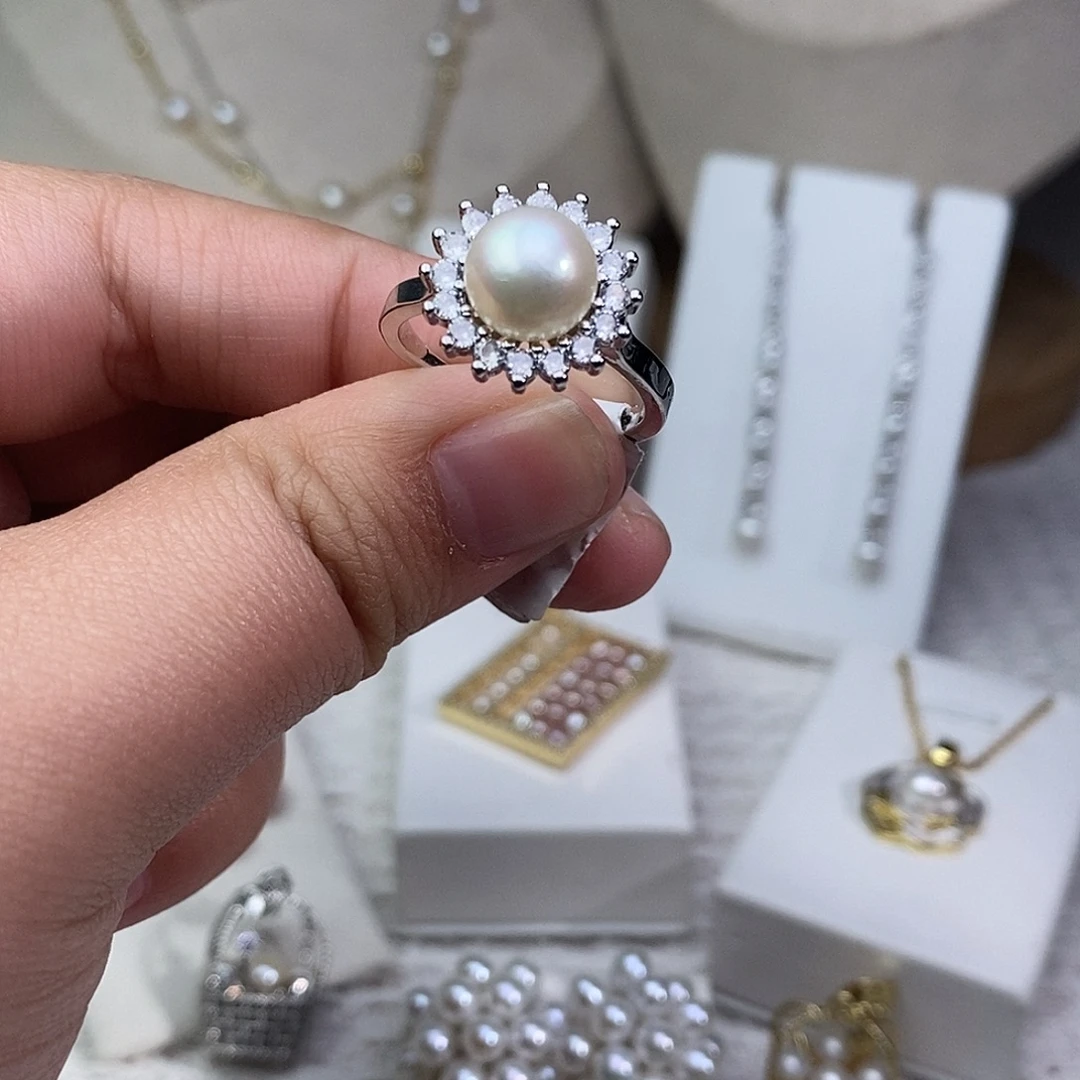 银S925镶嵌淡水珍珠耳饰