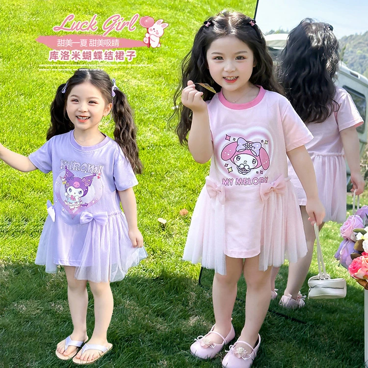 女童夏装短袖连衣裙2025新款儿童T恤裙洋气宝宝夏季卡通公主裙子