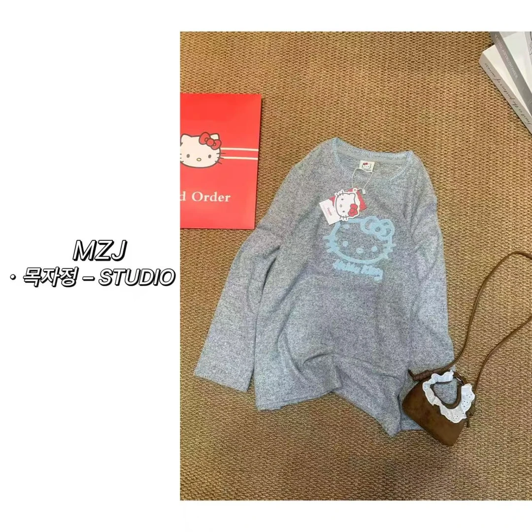 木子静−「毛巾绣KT」韩系时尚潮流中长款圆领贝壳绣T恤-9208