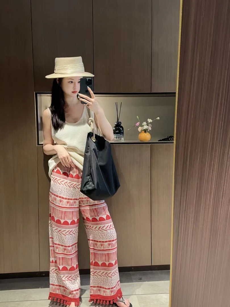 天丝+古董织机亚麻 手作流苏防勾丝工艺 小众梨形本命休闲裤J5897