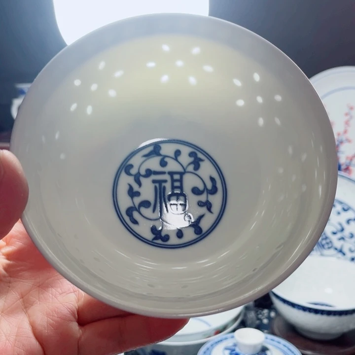 青花玲珑6寸面碗福字