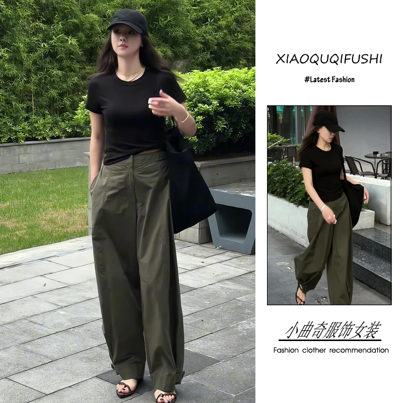 夏季2025新款一整套女装韩系穿搭街头风休闲百搭T恤工装裤两件套