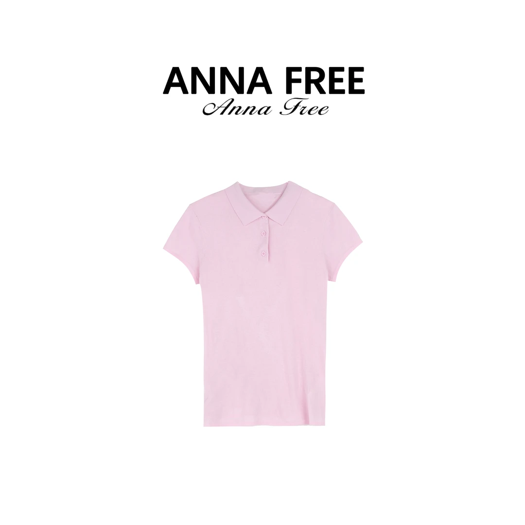 ANNA FREE【冰淇淋三色T】休闲气质polo领针织T恤常规款白色Z8521