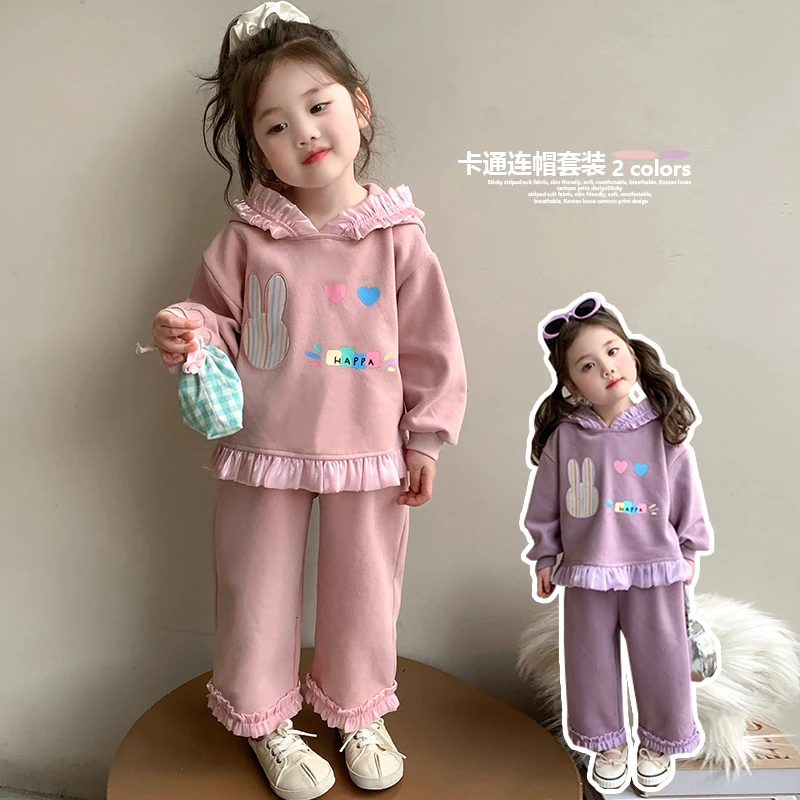 女童花边卫衣套装洋气儿童春秋季2025新款女宝宝休闲两件套小女孩