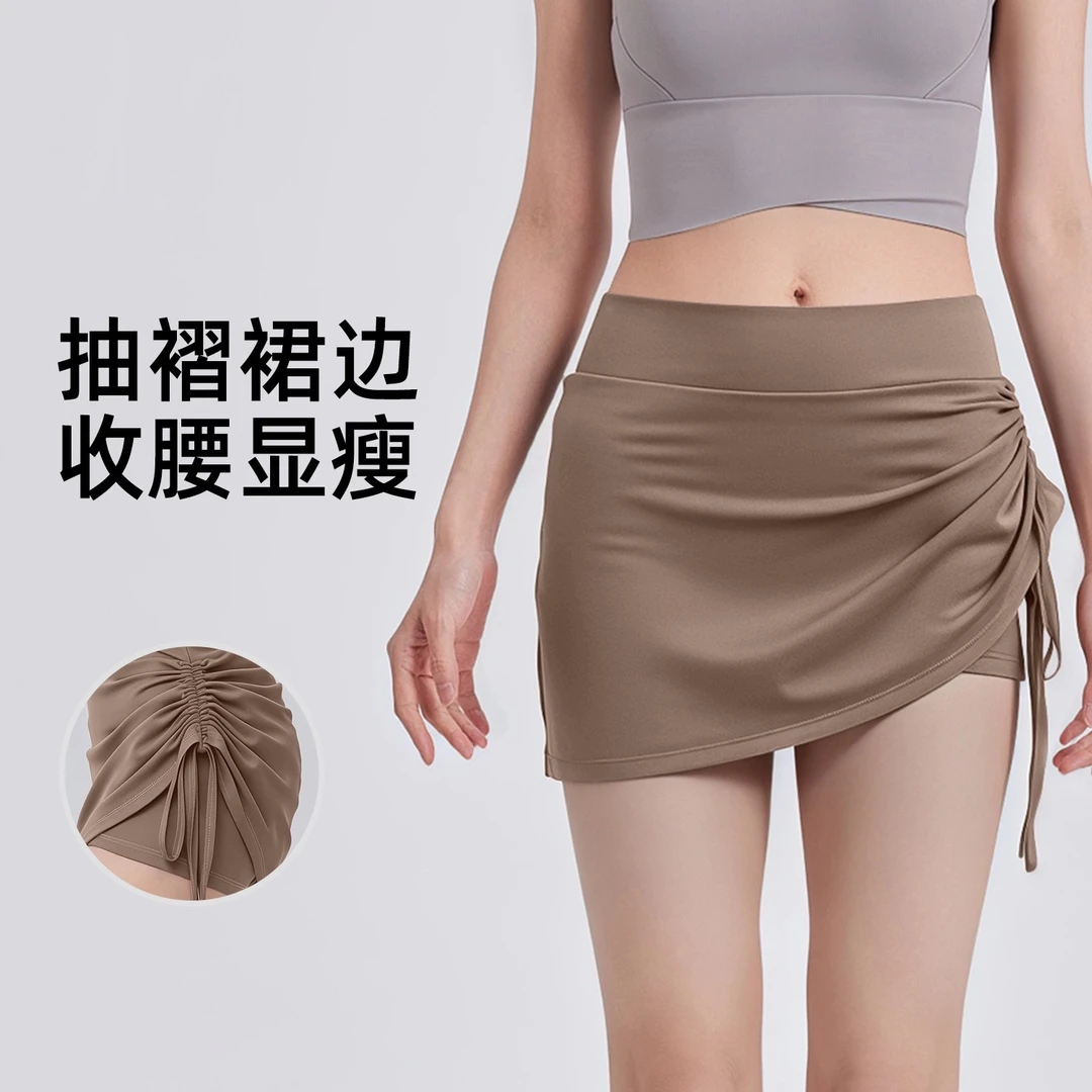 时尚抽绳提臀假两件防走光瑜珈短裙高腰收腹健身短裤速干运动裙女
