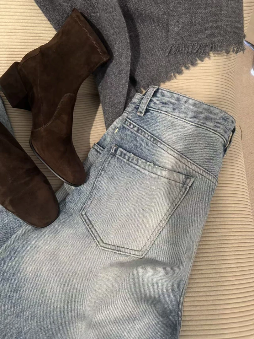 进口面料复古牛仔裤磨白直筒牛仔B25