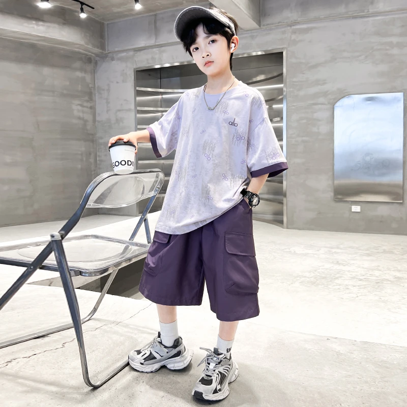 男童夏款套装2025新款宽松短袖中大童两件套潮【QSX-DR】B5334