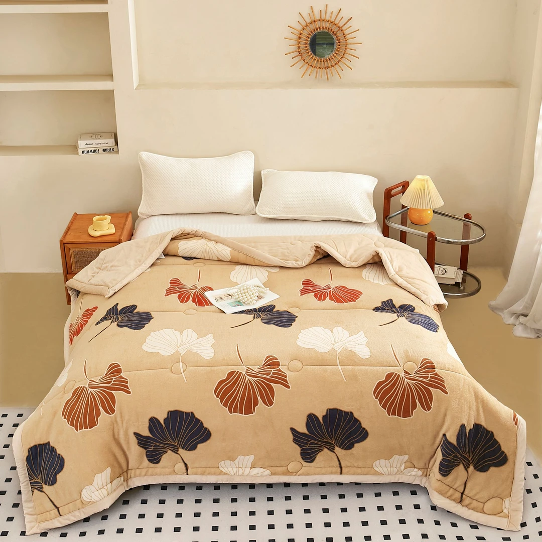 免费试睡30天！2025新款牛奶绒亲肤印花枫叶被子150*200cm