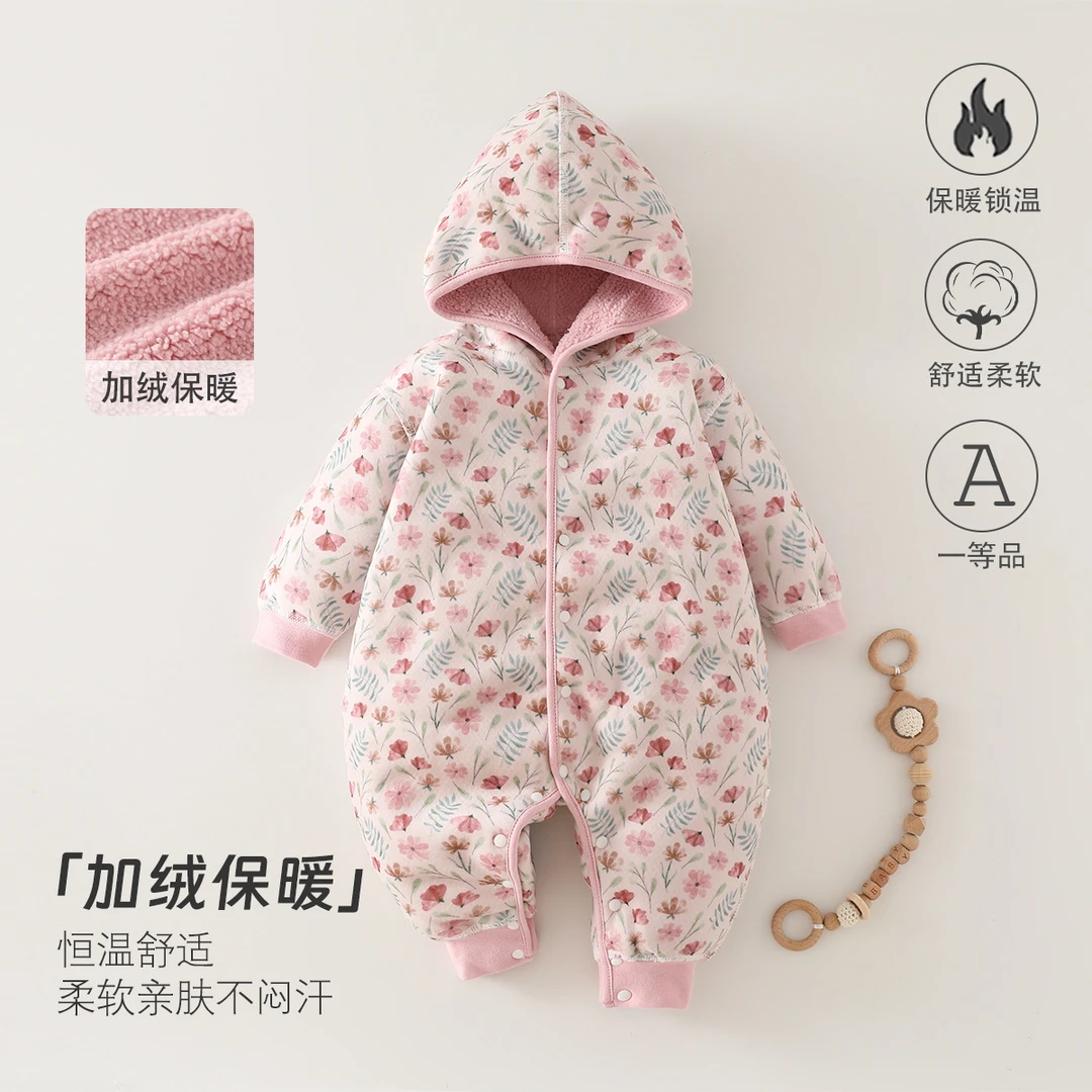 婴儿连体衣a类秋冬加绒款宝宝衣服0-1岁保暖外出爬爬服安阳婴童装