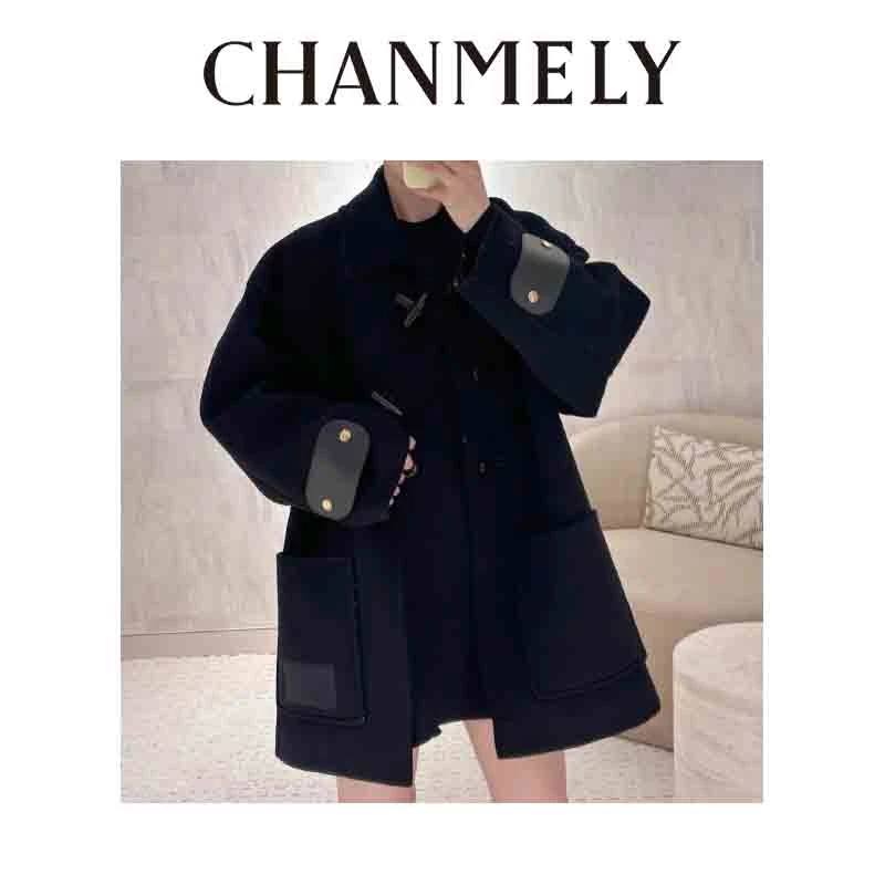 【CHANMITY】25FW法式高级丝毛混纺牛角扣双面大衣外套0259601