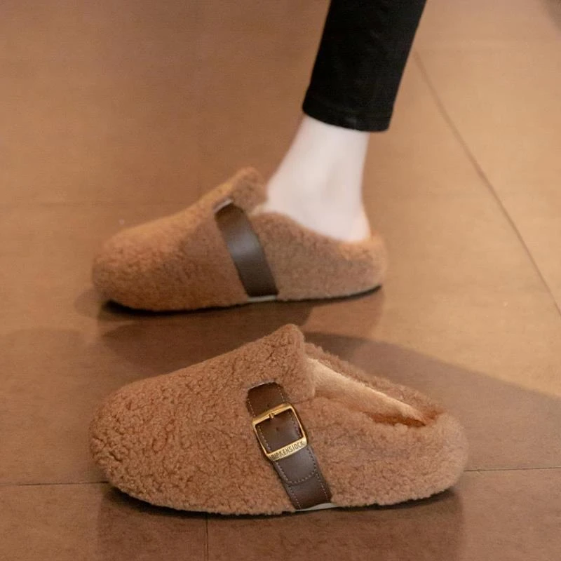 毛毛拖鞋女秋冬外穿2025年新款加绒毛毛鞋包头半蝴蝶结毛毛女拖鞋