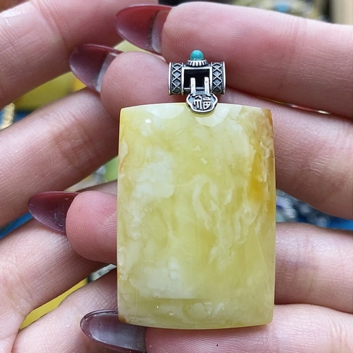 琥珀颈饰银S925镶嵌吊坠