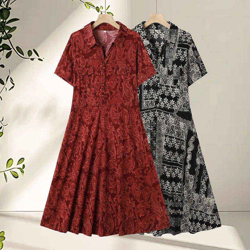 90-230斤特大码妈妈装夏季加肥加大显瘦长裙中老年女翻子休闲裙子