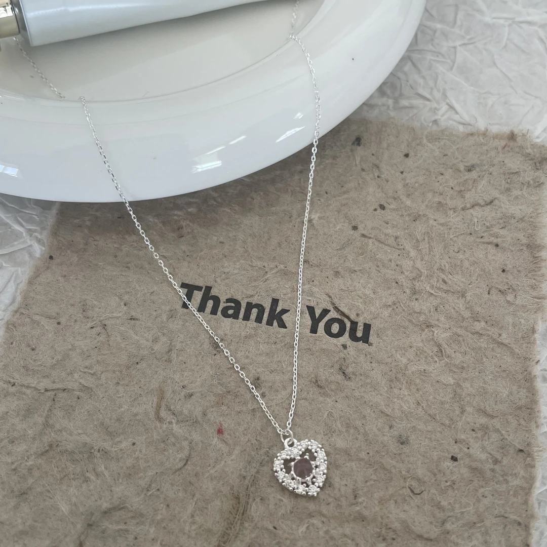 坠链均925银 韩国ins风时尚百搭气质简约 粉心项链