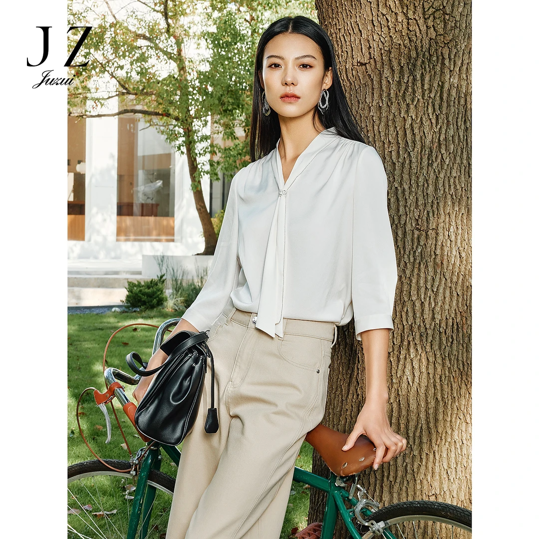 【尚雅专属】JZ玖姿JWFC80117商场同款法式通勤领结醋酸上衣女春季