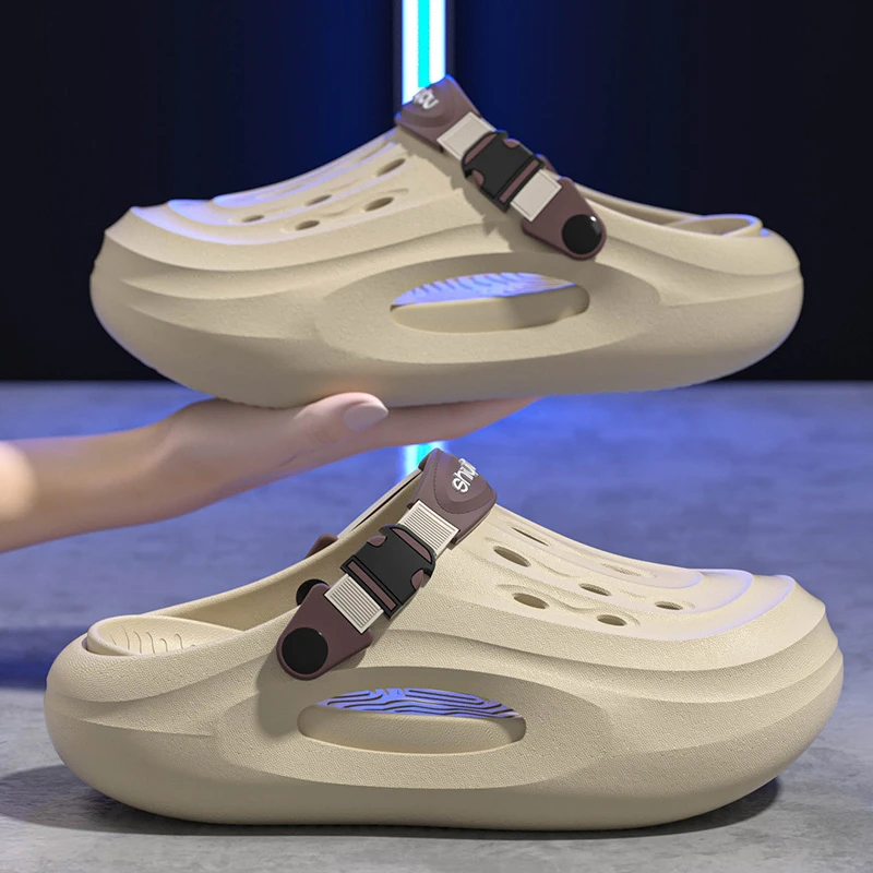 男士厚底增高洞洞鞋2025夏季新款爆款踩屎感软底防滑包头拖鞋男款