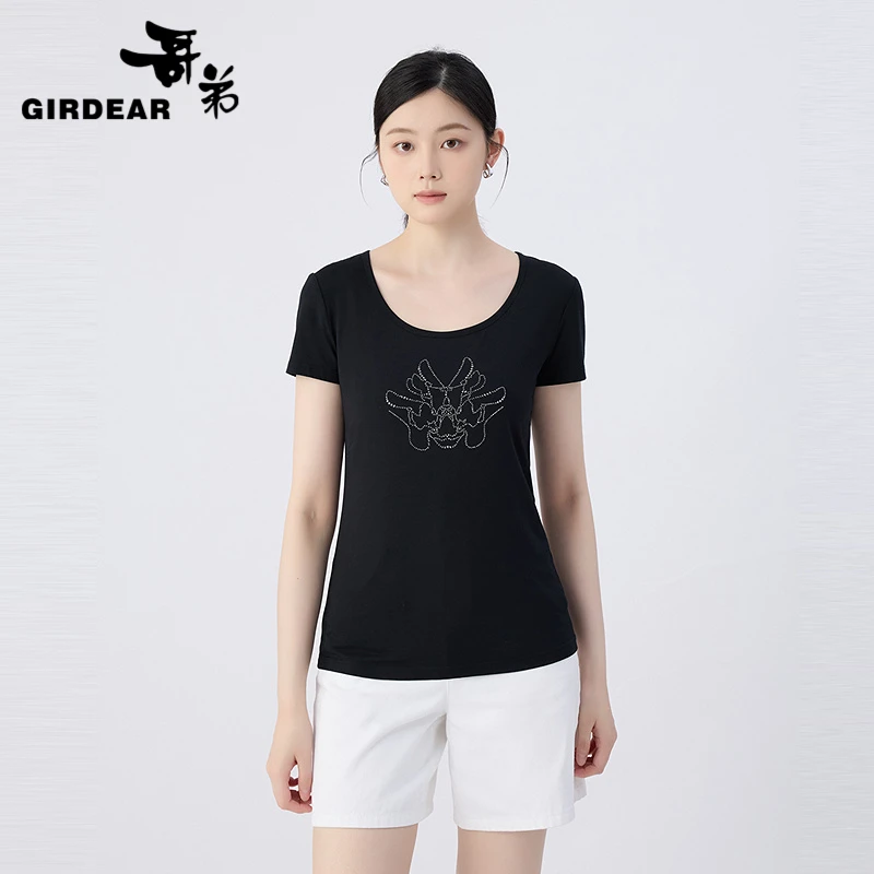 哥弟短袖t恤大U领精致烫钻亲肤T恤1301054