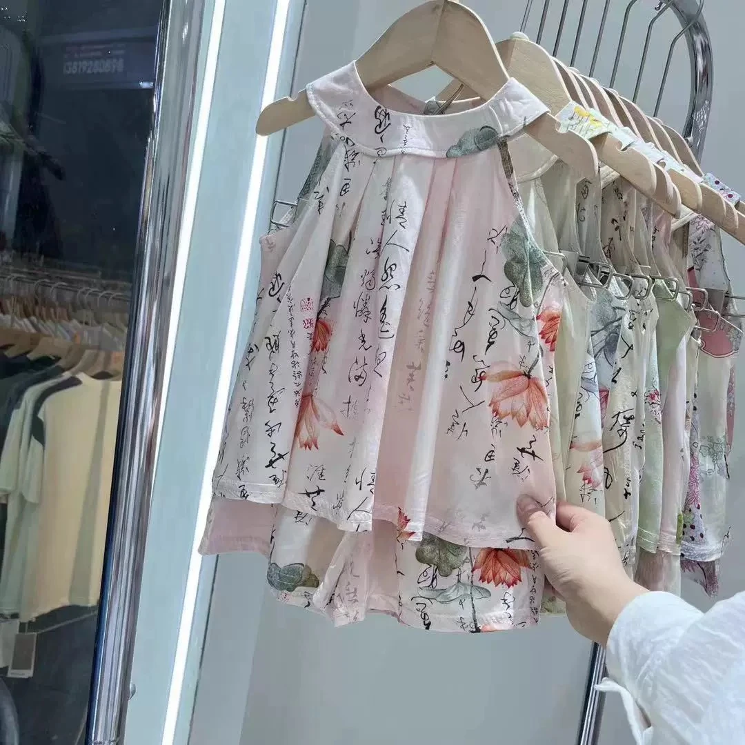 【福利国风套装】女纯色渐变夏季薄款套装女宝印花女童夏装套装