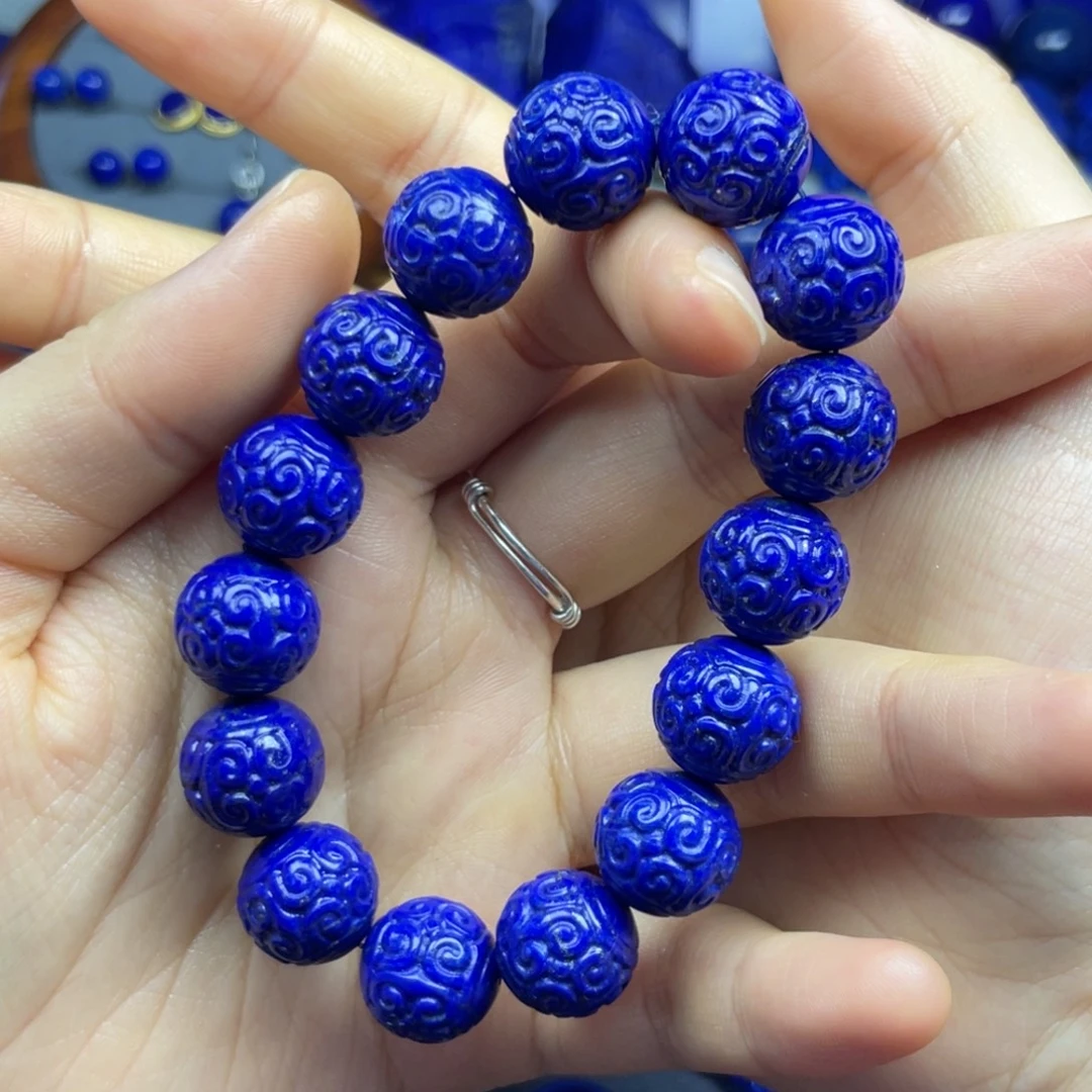 青金石未镶嵌回纹手串14+