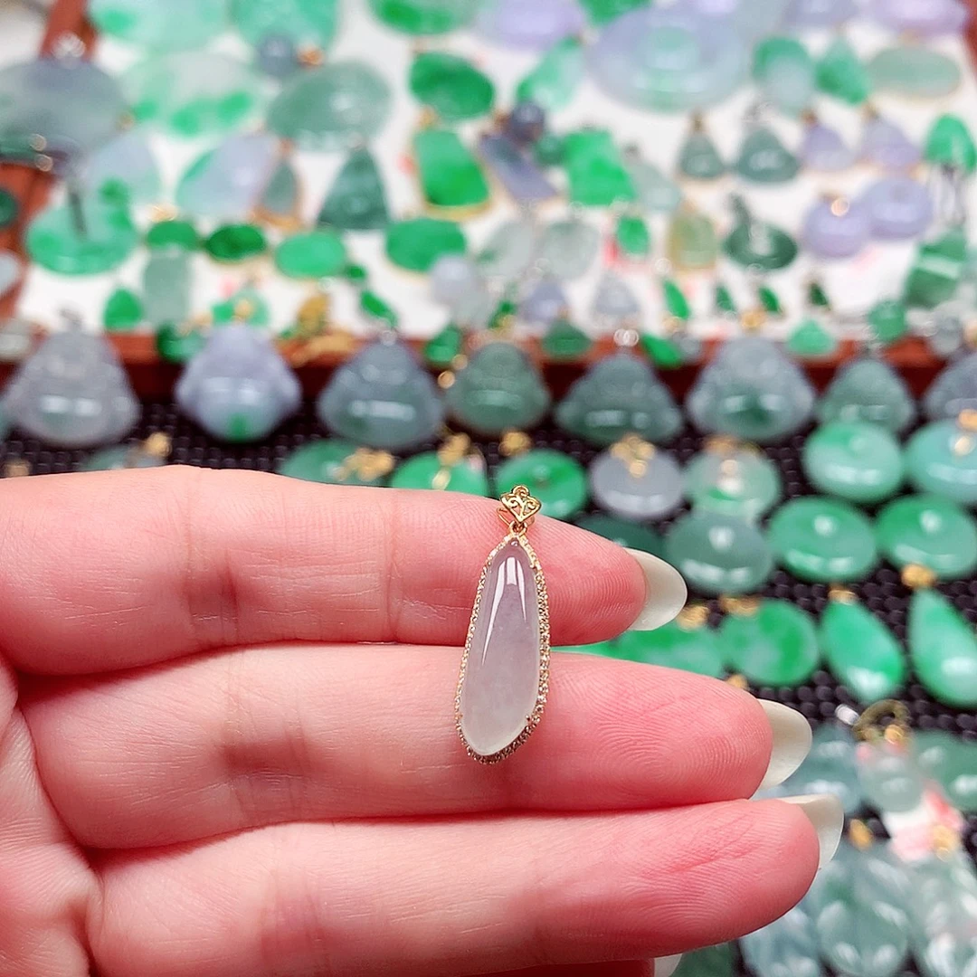 翡翠18K金镶嵌吊坠(不含链)