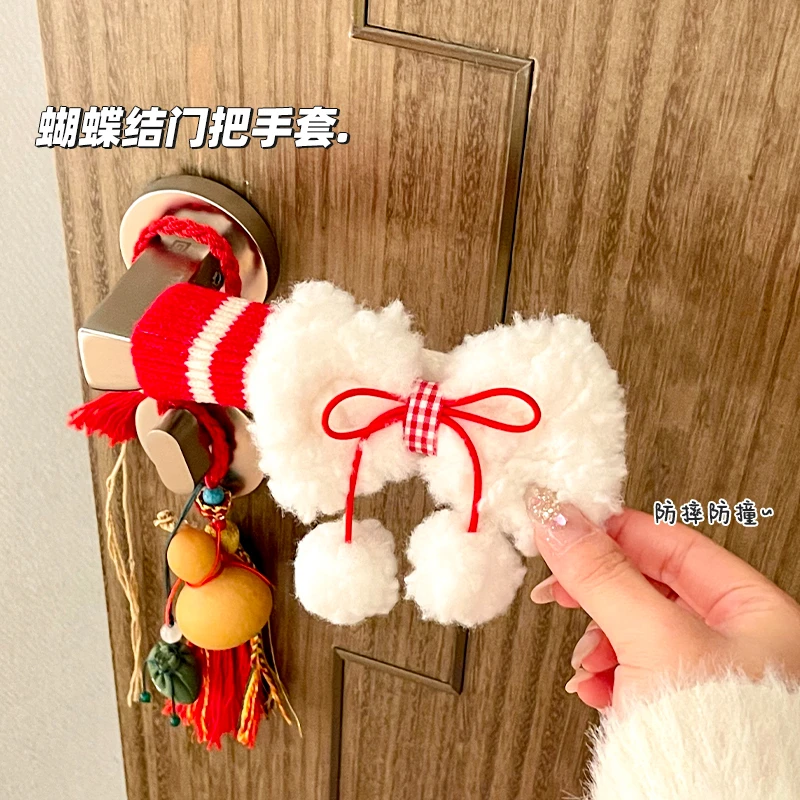 蝴蝶结防静电门把套通用可爱趣味可爱新年把手保护套圣诞节装饰品