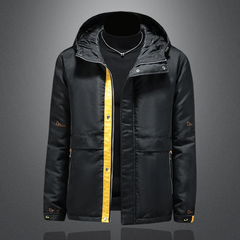 约文库费冬季拼接白鸭绒连帽羽绒服男士加厚外套羽绒衣短款上衣潮